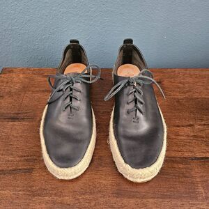 FEIT Womens Handmade Goodyear Espadrille Black Leather Lace Sneakers Sz 40 US 10